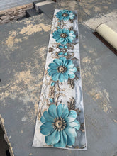 Load image into Gallery viewer, Long Floral Runner Rug Teal Blue Flowers Marble Pattern 24 x 126 Non Slip Backing