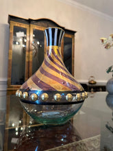 Load image into Gallery viewer, MacKenzie-Childs Tango Art Glass Wine Decanter – Hand-Painted Swirl Design, 10.5" Tall