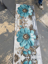 Load image into Gallery viewer, Long Floral Runner Rug Teal Blue Flowers Marble Pattern 24 x 126 Non Slip Backing