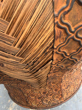 Load image into Gallery viewer, Large Decorative Planter with Woven Reed Panels and Embossed Tribal Motif