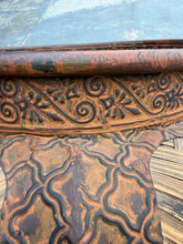 Load image into Gallery viewer, Large Decorative Planter with Woven Reed Panels and Embossed Tribal Motif