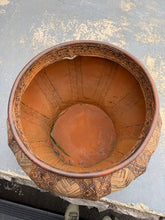 Load image into Gallery viewer, Large Decorative Planter with Woven Reed Panels and Embossed Tribal Motif