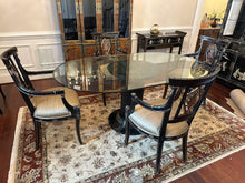 Load image into Gallery viewer, Regency Style Oval Glass Top Dining Table with Four Ebonized Chairs