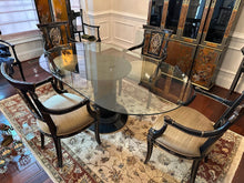 Load image into Gallery viewer, Regency Style Oval Glass Top Dining Table with Four Ebonized Chairs