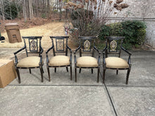 Load image into Gallery viewer, Regency Style Oval Glass Top Dining Table with Four Ebonized Chairs