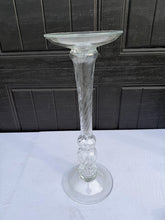 Load image into Gallery viewer, Tall Clear Glass Candlesticks Pair Hand Blown Style Twisted Stem Floor or Table Decor
