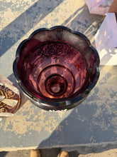 Load image into Gallery viewer, Pair of Amethyst Glass Lustre Candlesticks Bohemian Style 13 Inch
