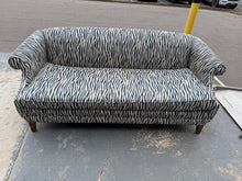 Load image into Gallery viewer, Designer Upholstered Sofa in Blue & Ivory Abstract Pattern