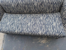 Load image into Gallery viewer, Designer Upholstered Sofa in Blue & Ivory Abstract Pattern