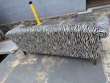 Load image into Gallery viewer, Designer Upholstered Sofa in Blue & Ivory Abstract Pattern