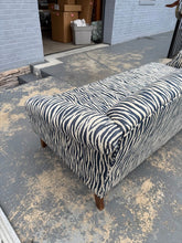 Load image into Gallery viewer, Designer Upholstered Sofa in Blue & Ivory Abstract Pattern