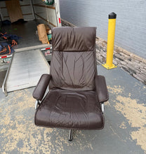 Load image into Gallery viewer, Mid-Century Style Brown Leather Swivel Recliner Lounge Chair