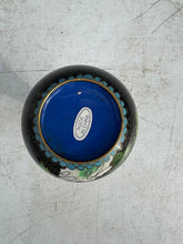 Load image into Gallery viewer, 5" Tall Chinese Cloisonne Vase Black Ground Floral Design Brass Rim