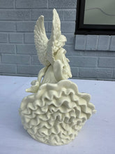 Load image into Gallery viewer, Palm Tree Guardian Angel Figurine Holding Flowers Ivory Tone 9 Inch