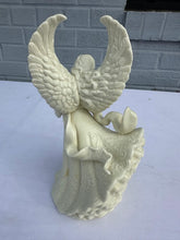 Load image into Gallery viewer, Palm Tree Guardian Angel Figurine Holding Flowers Ivory Tone 9 Inch