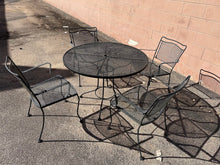 Load image into Gallery viewer, 5-Piece Black Wrought Iron Mesh Outdoor Patio Dining Set with Round Table and Four Chairs