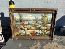 Load image into Gallery viewer, Garden Path to the Water’s Edge Large Original Oil Painting Ornate Framed Landscape