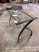 Load image into Gallery viewer, Modern Glass Top Writing Desk Black Metal Curved Frame 41 Inch Home Office