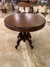 Load image into Gallery viewer, Victorian Style Round Wood Top Tea Table with Carved Pedestal Base