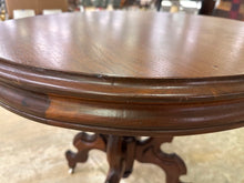 Load image into Gallery viewer, Victorian Style Round Wood Top Tea Table with Carved Pedestal Base