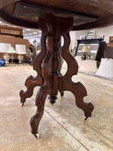 Load image into Gallery viewer, Victorian Style Round Wood Top Tea Table with Carved Pedestal Base