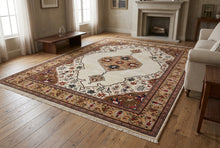 Load image into Gallery viewer, Large Persian Style Oriental Area Rug 11x14 Ivory Brown Floral Medallion