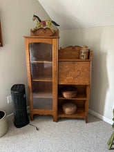 Load image into Gallery viewer, Restored Solid Oak Side-by-Side Cabinet with Glass Door & Secretary Storage