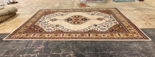 Load image into Gallery viewer, Large Persian Style Oriental Area Rug 11x14 Ivory Brown Floral Medallion