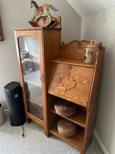 Load image into Gallery viewer, Restored Solid Oak Side-by-Side Cabinet with Glass Door & Secretary Storage