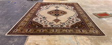 Load image into Gallery viewer, Large Persian Style Oriental Area Rug 11x14 Ivory Brown Floral Medallion