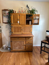 Load image into Gallery viewer, Antique Oak Hoosier Cabinet with Flour Bin, Pull-Out Work Surface & Original Details