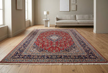 Load image into Gallery viewer, Persian Kashan Wool Rug 8x11 Red Navy Hand Knotted Area Rug
