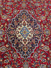 Load image into Gallery viewer, Persian Kashan Wool Rug 8x11 Red Navy Hand Knotted Area Rug