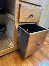 Load image into Gallery viewer, Antique Oak Hoosier Cabinet with Flour Bin, Pull-Out Work Surface & Original Details