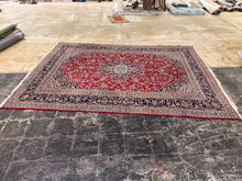 Load image into Gallery viewer, Persian Kashan Wool Rug 8x11 Red Navy Hand Knotted Area Rug