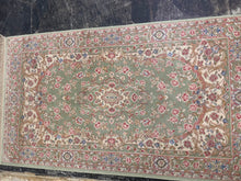 Load image into Gallery viewer, Karastan 712 Green Medallion Kirman Wool Rug 3x5 Sage Pink Floral