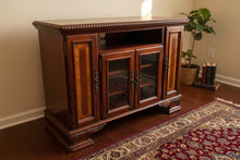 Load image into Gallery viewer, Traditional Mahogany Inlaid Entertainment Cabinet with Rope Carved Edge & Glass Doors