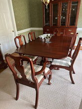 Load image into Gallery viewer, Henkel Harris Wild Black Cherry Double Pedestal Dining Table with Two Leaves
