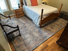 Load image into Gallery viewer, Vintage Inspired Traditional Medallion Area Rug 12 x 9 in Muted Blue and Rust