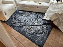 Load image into Gallery viewer, Victoria Collection Distressed Navy Oriental Floral Area Rug 8 x 10
