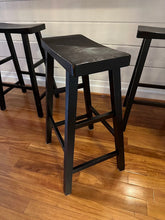 Load image into Gallery viewer, Counter Height Black Wood Bar Stools Set of Three 29 Inch