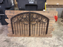 Load image into Gallery viewer, Rustic Wrought Iron Wall Decor Scrollwork Panel on Reclaimed Wood Backing