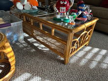 Load image into Gallery viewer, Vintage Rattan and Wicker Coffee Table with Glass Top