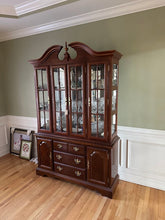 Load image into Gallery viewer, Traditional Cherry China Cabinet with Glass Display Hutch and Storage Base