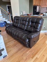 Load image into Gallery viewer, La-Z-Boy Tufted Brown Leather Manual Reclining Sofa