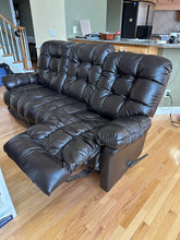 Load image into Gallery viewer, La-Z-Boy Tufted Brown Leather Manual Reclining Sofa