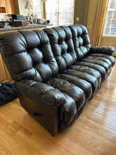 Load image into Gallery viewer, La-Z-Boy Tufted Brown Leather Manual Reclining Sofa