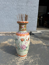 Load image into Gallery viewer, Large Chinese Famille Rose Porcelain Floor Vase Hand Painted Birds and Peonies