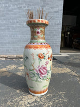 Load image into Gallery viewer, Large Chinese Famille Rose Porcelain Floor Vase Hand Painted Birds and Peonies