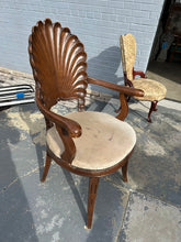 Load image into Gallery viewer, Shell Back Carved Wood Armchair with Upholstered Seat
